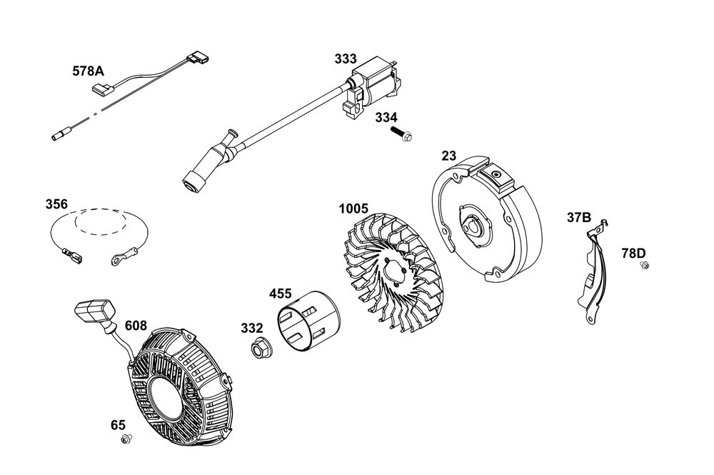 Flywheel, Ignition, And Starter Group Diagram and Parts List for 130G32-0057-01 100000 - 19Z999 Briggs and Stratton Engine
